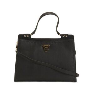 VALENTINA NERO Made In Italy Leather Satchel With Stitching Detail